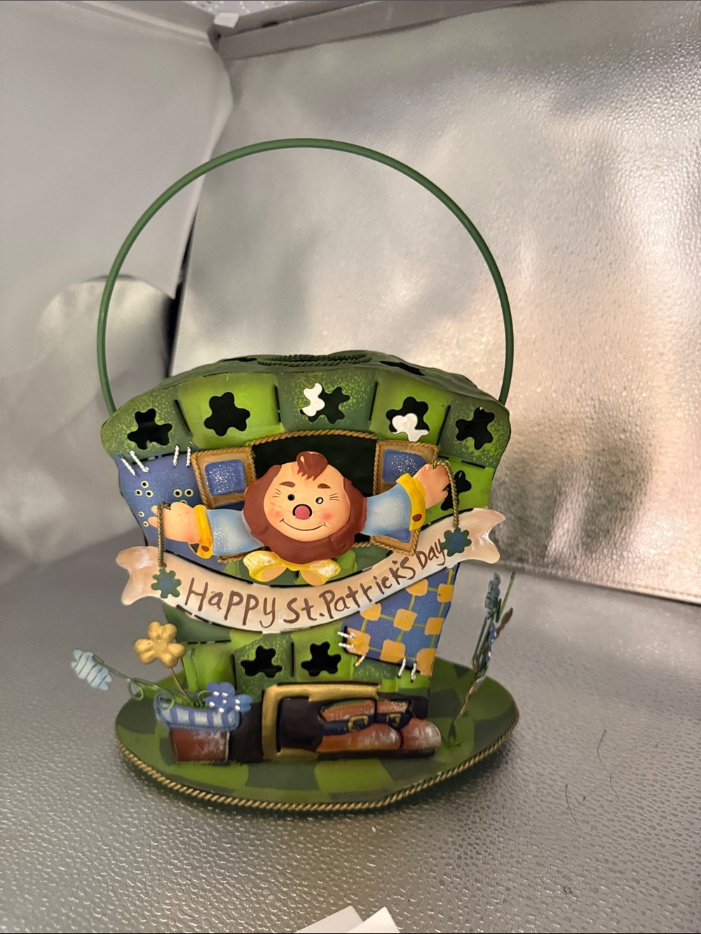 Vintage Home Interiors Metal Lantern in the Shape of a Leprechaun Hat for votive